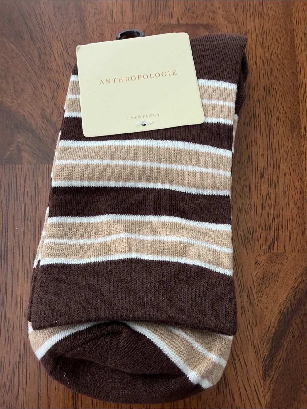 Anthropologie Striped Brown & Tan Ankle Sock Duo